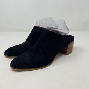 Everlane Shoes Womens Size 9.5 Black Suede Block Heel Mules Slip-On Made Italy